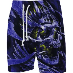 New OUKU Men's Graphic Skull Halloween Costumes Sweat Shorts Beach Shorts Terry Shorts Mid Waist Sports Designer Athleisure Casual Daily Holiday Elastic Waist 3D Print Drawstring Designer Clothing Apparel