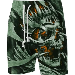New OUKU Men's Graphic Skull Halloween Costumes Sweat Shorts Beach Shorts Terry Shorts Mid Waist Sports Designer Athleisure Casual Daily Holiday Elastic Waist 3D Print Drawstring Designer Clothing Apparel