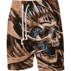 New OUKU Men's Graphic Skull Halloween Costumes Sweat Shorts Beach Shorts Terry Shorts Mid Waist Sports Designer Athleisure Casual Daily Holiday Elastic Waist 3D Print Drawstring Designer Clothing Apparel
