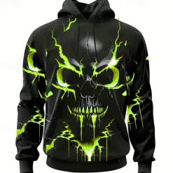 Discount OUKU Men's Graphic Skull Hoodie Hoodies Sweatshirt Fashion Daily Long Sleeve Hooded Vacation Sports Outdoor Holiday Yellow Red Print Front Pocket Spring & Fall Designer
