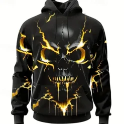 Discount OUKU Men's Graphic Skull Hoodie Hoodies Sweatshirt Fashion Daily Long Sleeve Hooded Vacation Sports Outdoor Holiday Yellow Red Print Front Pocket Spring & Fall Designer
