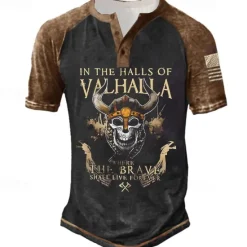 New OUKU Men's Graphic Skull Letter T shirt Henley Shirt Tee Short Sleeve 3D Print Designer Basic Classic Outdoor Daily Sports Summer Black Yellow Red Blue Purple Henley Henley T-Shirt