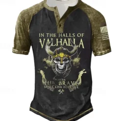 New OUKU Men's Graphic Skull Letter T shirt Henley Shirt Tee Short Sleeve 3D Print Designer Basic Classic Outdoor Daily Sports Summer Black Yellow Red Blue Purple Henley Henley T-Shirt