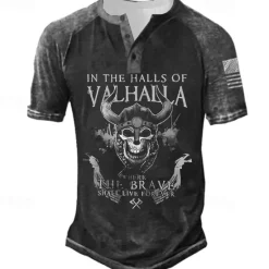 New OUKU Men's Graphic Skull Letter T shirt Henley Shirt Tee Short Sleeve 3D Print Designer Basic Classic Outdoor Daily Sports Summer Black Yellow Red Blue Purple Henley Henley T-Shirt