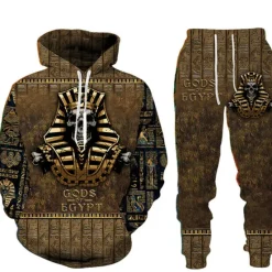 OUKU Men's Graphic Skull 2pcs 3D Sweatshirt Sets Tracksuit Hoodies Long Sleeve Long pants Hooded Streetwear Designer Basic Sports & Outdoor Casual Sports Print Spring Fall Black Brown Light Grey