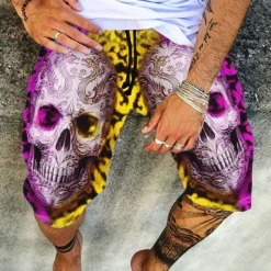Online OUKU Men's Graphic Skull Shorts Summer Shorts Beach Shorts Mid Waist Fashion Casual Sports Outdoor Daily Print Elastic Drawstring Design Designer Clothing Apparel