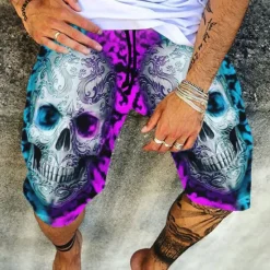 Online OUKU Men's Graphic Skull Shorts Summer Shorts Beach Shorts Mid Waist Fashion Casual Sports Outdoor Daily Print Elastic Drawstring Design Designer Clothing Apparel