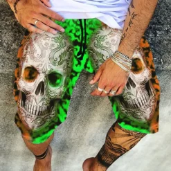 Online OUKU Men's Graphic Skull Shorts Summer Shorts Beach Shorts Mid Waist Fashion Casual Sports Outdoor Daily Print Elastic Drawstring Design Designer Clothing Apparel