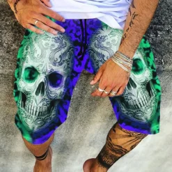 Online OUKU Men's Graphic Skull Shorts Summer Shorts Beach Shorts Mid Waist Fashion Casual Sports Outdoor Daily Print Elastic Drawstring Design Designer Clothing Apparel