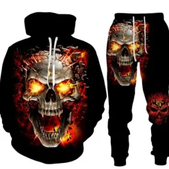 Hot OUKU Men's Graphic Skull Skeleton 2pcs 3D Sweatshirt Sets Tracksuit Hoodies Long Sleeve Long pants Hooded Streetwear Designer Basic Sports & Outdoor Casual Sports Print Spring Fall Black Blue Orange
