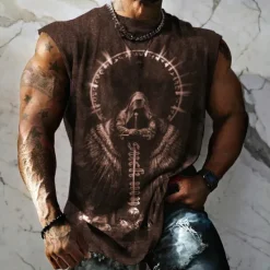 Hot OUKU Men's Graphic Skull Skeleton Vest Top Sleeveless T Shirt for Men Sleeveless Cap Sleeve T shirt 3D Print Crew Neck Shirt Fashion Designer Muscle Daily Sports Gym Black Blue Dark Blue Spring & Summer