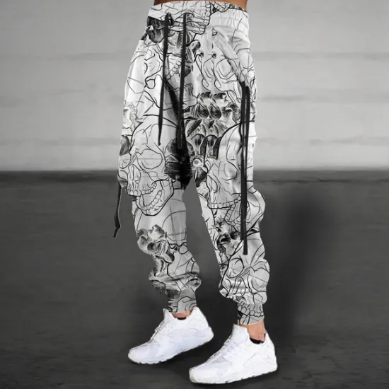 Discount OUKU Men's Graphic Skull Sweatpants Joggers Pants Trousers Mid Waist Drawstring Elastic Waist Vintage Casual Outdoor Street Dailywear Pocket Spring Fall Winter 3D Print Gray