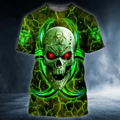 Best OUKU Men's Graphic Skull T Shirt Halloween Shirt Tee Short Sleeve T shirt 3D Print Crew Neck Shirt Vintage Fashion Outdoor Casual Daily Spring & Summer Clothing Apparel S M L XL 2XL 3XL 4XL Green