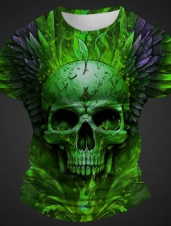 New OUKU Men's Graphic Skull T Shirt Short Sleeve T shirt 3D Print Crew Neck Shirt Daily Designer Retro Vintage Sports Outdoor Holiday Going out Pink Red Burgundy Spring & Summer Clothing Apparel S M L XL 2XL