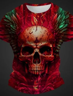New OUKU Men's Graphic Skull T Shirt Short Sleeve T shirt 3D Print Crew Neck Shirt Daily Designer Retro Vintage Sports Outdoor Holiday Going out Pink Red Burgundy Spring & Summer Clothing Apparel S M L XL 2XL