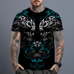 Discount OUKU Men's Graphic Skulls T Shirt Short Sleeve T shirt 3D Print Crew Neck Shirt Daily Designer Casual Sports Outdoor Holiday Going out Red Blue Purple Spring & Summer Clothing Apparel S M L XL 2XL 3XL 4XL