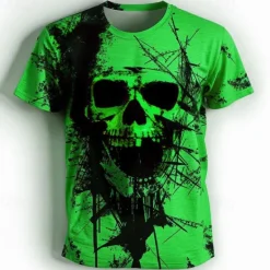 Outlet OUKU Men's Graphic Skulls T Shirt Short Sleeve T shirt 3D Print Crew Neck Shirt Daily Designer Retro Vintage Sports Outdoor Holiday Going out Yellow Orange Green Spring & Summer Clothing Apparel S M L XL