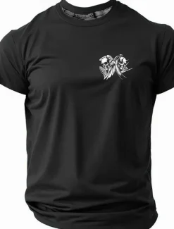 Outlet OUKU Men's Graphic Skulls T Shirt Tee Retro Shirts Short Sleeve T shirt 3D Print Crew Neck Shirt Vintage Fashion Designer Outdoor Casual Daily Black Blue Brown Spring & Summer Clothing Apparel S M L XL
