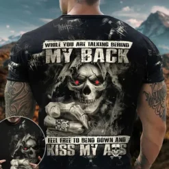 Online OUKU Men's Graphic Skulls T Shirt Tee Retro Shirts Short Sleeve T shirt 3D Print Crew Neck Shirt Vintage Fashion Designer Outdoor Casual Daily Black Blue Spring & Summer Clothing Apparel S M L XL 2XL 3XL