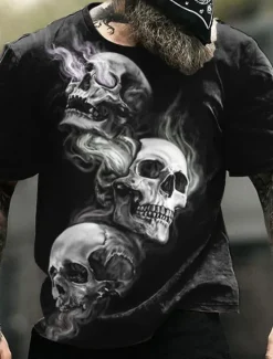 Clearance OUKU Men's Graphic Skulls T Shirt Halloween Shirt Short Sleeve T shirt 3D Print Crew Neck Shirt Vintage Fashion Designer Outdoor Daily Sports Black Yellow Light Green Spring & Summer Clothing Apparel S M