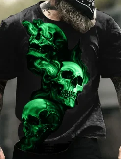 Clearance OUKU Men's Graphic Skulls T Shirt Halloween Shirt Short Sleeve T shirt 3D Print Crew Neck Shirt Vintage Fashion Designer Outdoor Daily Sports Black Yellow Light Green Spring & Summer Clothing Apparel S M