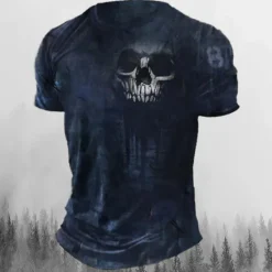 Online OUKU Men's Graphic Skulls T Shirt Halloween Shirt Tee Short Sleeve T shirt 3D Print Crew Neck Shirt Vintage Fashion Designer Outdoor Casual Daily Black Yellow Blue Spring & Summer Clothing Apparel S M L