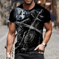 New OUKU Men's Graphic Skulls T Shirt Tee Short Sleeve T shirt 3D Print Crew Neck Shirt Vintage Fashion Designer Outdoor Casual Daily 1 2 3 Spring & Summer Clothing Apparel S M L XL 2XL 3XL 4XL