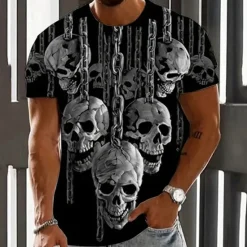 New OUKU Men's Graphic Skulls T Shirt Tee Short Sleeve T shirt 3D Print Crew Neck Shirt Vintage Fashion Designer Outdoor Casual Daily 1 2 3 Spring & Summer Clothing Apparel S M L XL 2XL 3XL 4XL