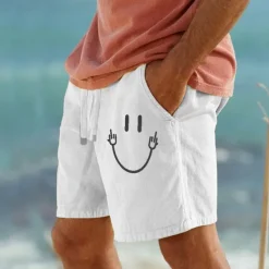 Hot OUKU Men's Graphic Smile Face Shorts Summer Shorts Beach Shorts Mid Waist Streetwear Hawaiian Designer Casual Daily Holiday Drawstring Elastic Waist 3D Print Designer Clothing Apparel