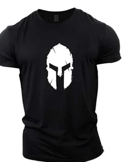 Sale OUKU Men's Graphic Spartan T Shirt Tee 100% Cotton Short Sleeve Graphic Shirt Wine Navy Black on white Comfortable Tee Gym Fashion Designer Clothing