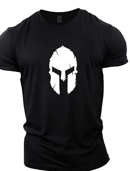 Sale OUKU Men's Graphic Spartan T Shirt Tee 100% Cotton Short Sleeve Graphic Shirt Wine Navy Black on white Comfortable Tee Gym Fashion Designer Clothing