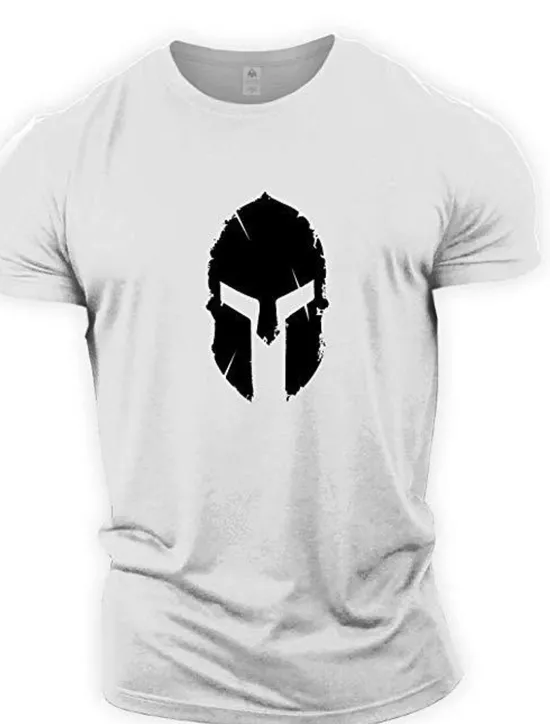 Sale OUKU Men's Graphic Spartan T Shirt Tee 100% Cotton Short Sleeve Graphic Shirt Wine Navy Black on white Comfortable Tee Gym Fashion Designer Clothing