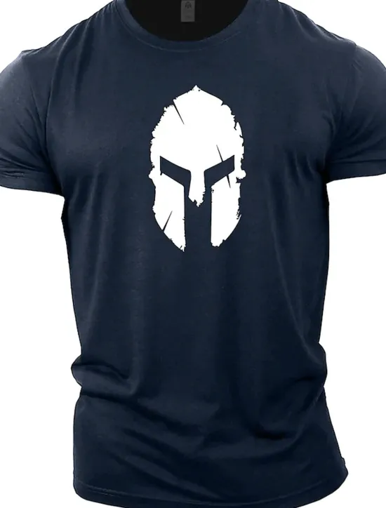 Sale OUKU Men's Graphic Spartan T Shirt Tee 100% Cotton Short Sleeve Graphic Shirt Wine Navy Black on white Comfortable Tee Gym Fashion Designer Clothing