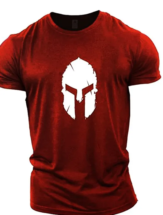 Sale OUKU Men's Graphic Spartan T Shirt Tee 100% Cotton Short Sleeve Graphic Shirt Wine Navy Black on white Comfortable Tee Gym Fashion Designer Clothing