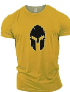 Sale OUKU Men's Graphic Spartan T Shirt Tee 100% Cotton Short Sleeve Graphic Shirt Wine Navy Black on white Comfortable Tee Gym Fashion Designer Clothing