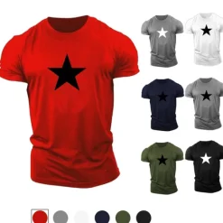 New OUKU Men's Graphic Star T Shirt Casual Style 100% Cotton Short Sleeve Graphic Shirt Black / Red Red / White Black / Gray Comfortable Tee Casual Sports Fashion Designer Clothing