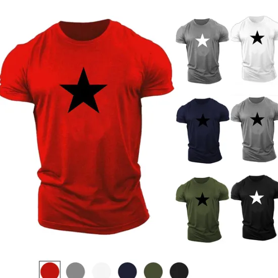 New OUKU Men's Graphic Star T Shirt Casual Style 100% Cotton Short Sleeve Graphic Shirt Black / Red Red / White Black / Gray Comfortable Tee Casual Sports Fashion Designer Clothing