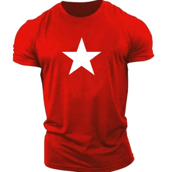 New OUKU Men's Graphic Star T Shirt Casual Style 100% Cotton Short Sleeve Graphic Shirt Black / Red Red / White Black / Gray Comfortable Tee Casual Sports Fashion Designer Clothing