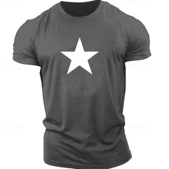 New OUKU Men's Graphic Star T Shirt Casual Style 100% Cotton Short Sleeve Graphic Shirt Black / Red Red / White Black / Gray Comfortable Tee Casual Sports Fashion Designer Clothing