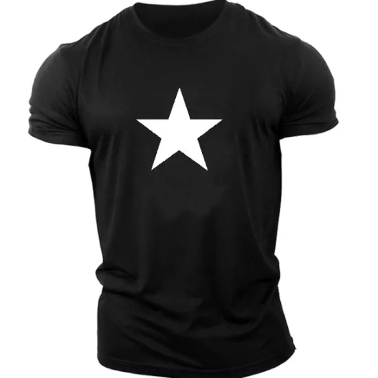 New OUKU Men's Graphic Star T Shirt Casual Style 100% Cotton Short Sleeve Graphic Shirt Black / Red Red / White Black / Gray Comfortable Tee Casual Sports Fashion Designer Clothing