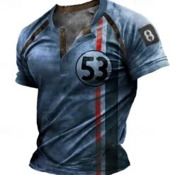 New OUKU Men's Graphic Striped Letter T shirt Henley Shirt Short Sleeve 3D Print Fashion Basic Classic Street Casual Daily Summer Blue Purple Brown Green Henley Henley T-Shirt