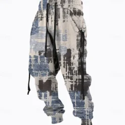 Discount OUKU Men's Graphic Sweatpants Joggers Pants Trousers Mid Waist Drawstring Elastic Waist Vintage Casual Outdoor Street Dailywear Pocket Spring Fall Winter 3D Print Light Gray Blue Beige