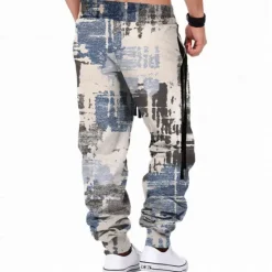Discount OUKU Men's Graphic Sweatpants Joggers Pants Trousers Mid Waist Drawstring Elastic Waist Vintage Casual Outdoor Street Dailywear Pocket Spring Fall Winter 3D Print Light Gray Blue Beige