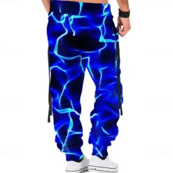 Online OUKU Men's Graphic Sweatpants Joggers Pants Trousers Mid Waist Drawstring Elastic Waist Casual Dark Outdoor Street Dailywear Pocket Spring Fall Winter 3D Print Blue