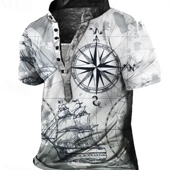 OUKU Men's Graphic T Shirt Henley Shirt Tee Short Sleeve 3D Print Designer Basic Casual Outdoor Daily Sports Summer Yellow Blue / White Brown Coffee Blue+Blue Stand Collar Henley T-Shirt