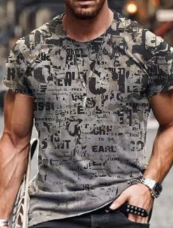 Discount OUKU Men's Graphic T Shirt Tee Distressed T Shirt Short Sleeve T shirt 3D Print Crew Neck Shirt Vintage Designer Basic Casual Daily Weekend A B C Summer Clothing Apparel Plus Size S M L XL XXL 3XL 4XL