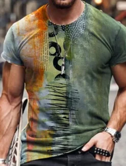 Discount OUKU Men's Graphic T Shirt Tee Distressed T Shirt Short Sleeve T shirt 3D Print Crew Neck Shirt Vintage Designer Basic Casual Daily Weekend A B C Summer Clothing Apparel Plus Size S M L XL XXL 3XL 4XL