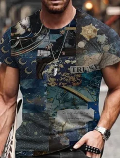 Discount OUKU Men's Graphic T Shirt Tee Distressed T Shirt Short Sleeve T shirt 3D Print Crew Neck Shirt Vintage Designer Basic Casual Daily Weekend A B C Summer Clothing Apparel Plus Size S M L XL XXL 3XL 4XL