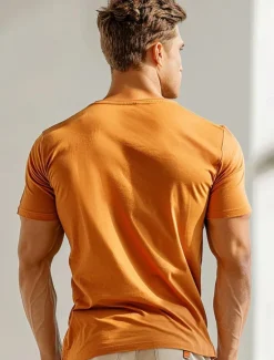 Best OUKU Men's Graphic T Shirt Tee Top Short Sleeve T shirt Crew Neck Shirt Fashion Outdoor Casual Street Casual Daily Spring & Summer Clothing Apparel S M L XL XXL Orange