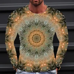 OUKU Men's Graphic Technology T Shirt Tee Long Sleeve T shirt 3D Print Crew Neck Shirt Fashion Designer Simple Outdoor Casual Daily Yellow Blue Green Spring & Fall Clothing Apparel S M L XL 2XL 3XL